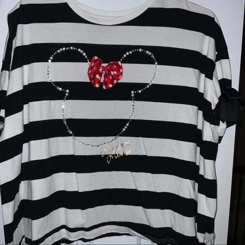 Hong Kong Disneyland black and white striped shirt
